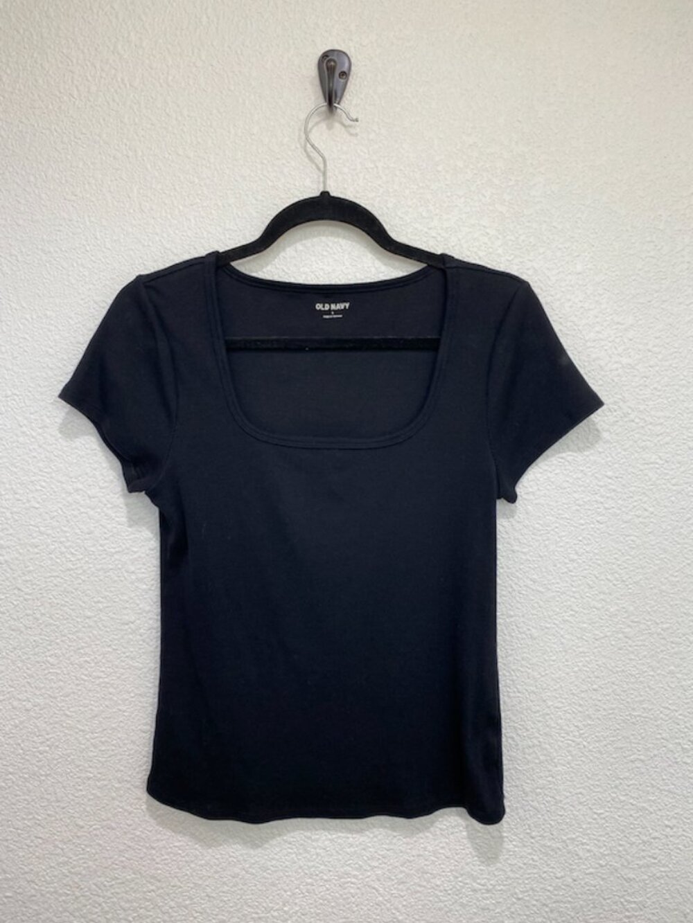 Old Navy Square-Neck T-Shirt Ribbed Basic Black Large - Picture 2 of 4